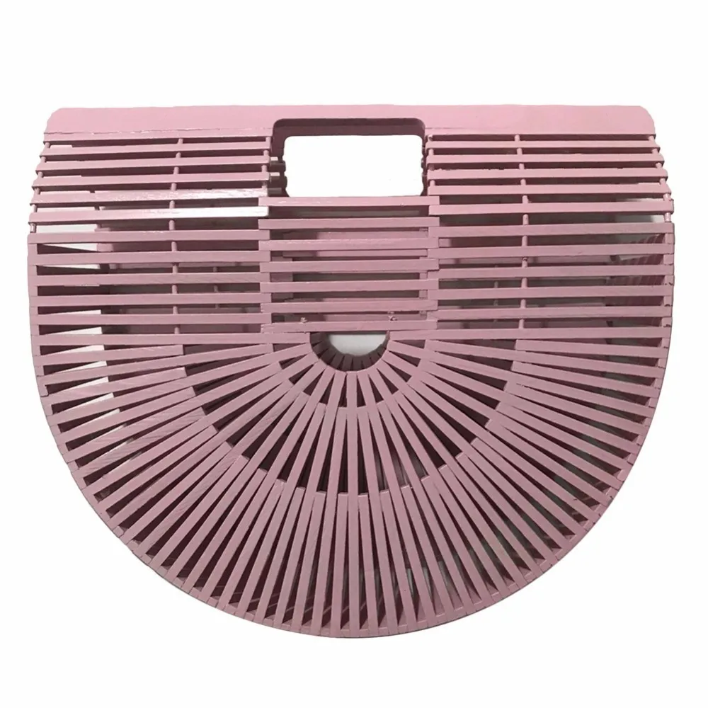 

3 Colors Summer Half Round Handmade Hollow Bamboo Beach Environmental Circular Basket Bags Braided Countryside Rural HolidayTote