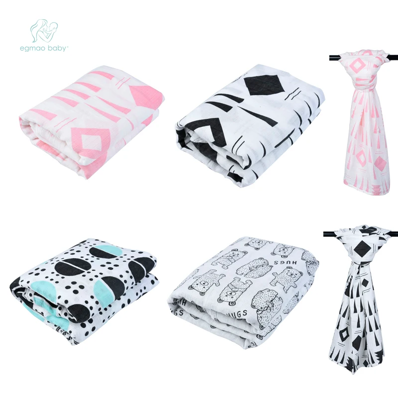 

EGAMAO Baby Blanket Muslin Cotton Swaddle Soft Newborn Bath Towel Swaddling Blankets Multi Designs Functions Baby Bedding Wrap