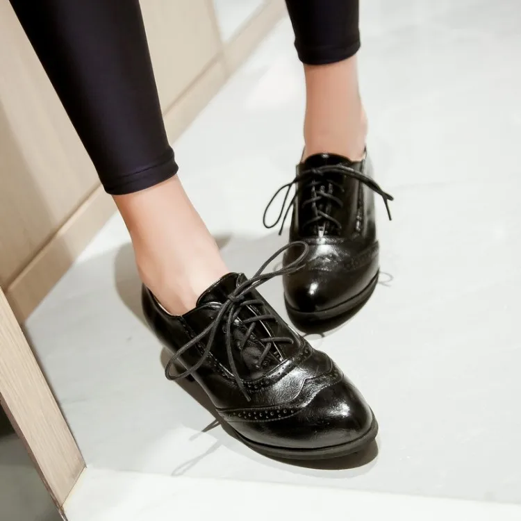 

2017 New Fashion Women's Spring Autumn Ankle Boots Lace Up Fashion Thick Heels Womenladies High Heels Shoes Big Size 34-51