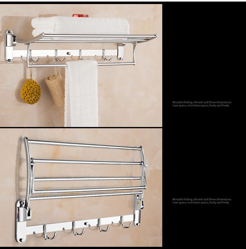 Простой Нержавеющая сталь стеллаж для полотенец складная вешалка для полотенец двухслойные Ванная комната подвесная полка для хранения вещей Аксессуары для ванной комнаты