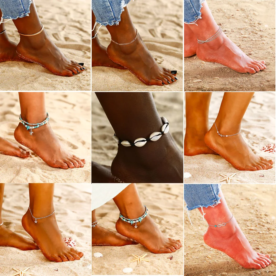 

Boho Shell Starfish Tortoise Sat Shell Anklet Summer Beach Stone Foot Bracelet Bohemian Silver Gold Wave Vintage Ocean Jewelry