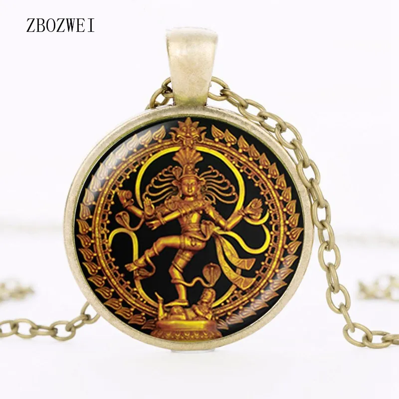 

Gold Bead Necklace Dance King Shiva Pendant Glass Buddhist Jewelry India God Spiritual Amulet Clothing Accessories Necklace
