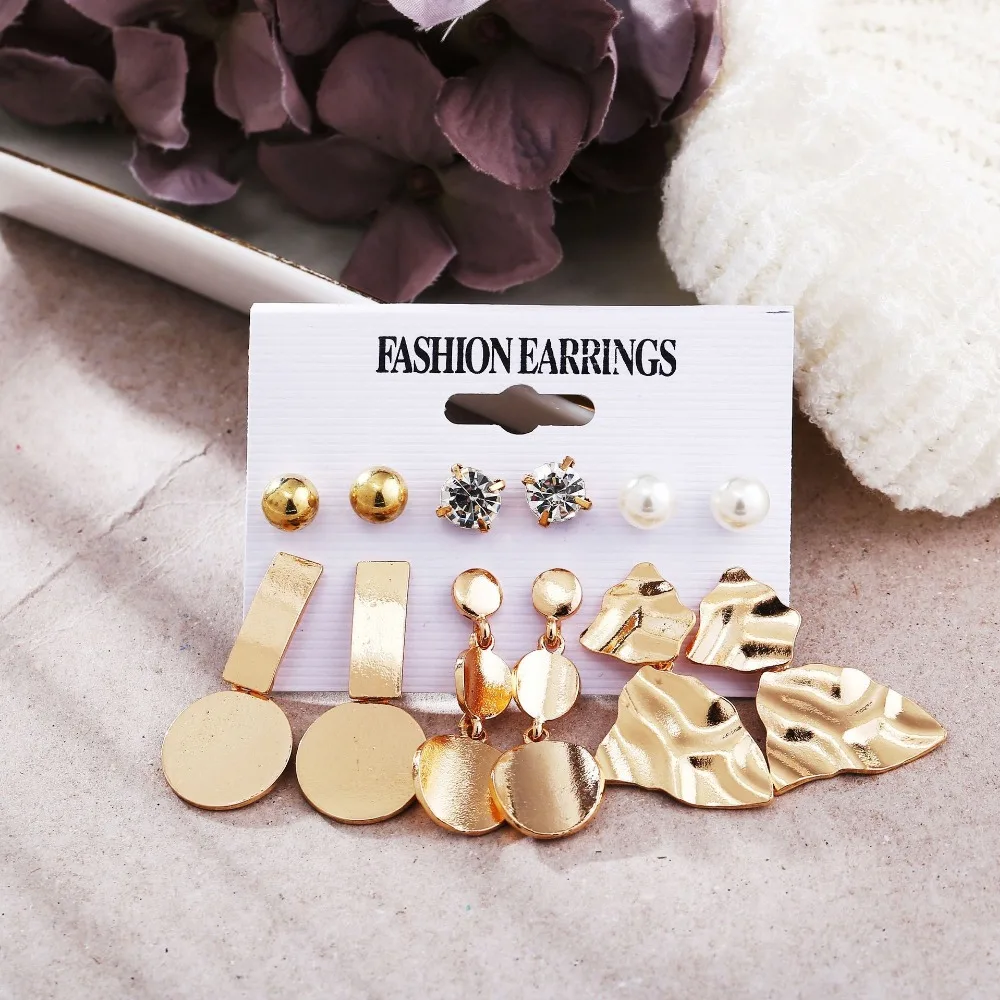 

Metal Element Disc Irregular Geometric Metal Stud Earrings 6 Piece Set