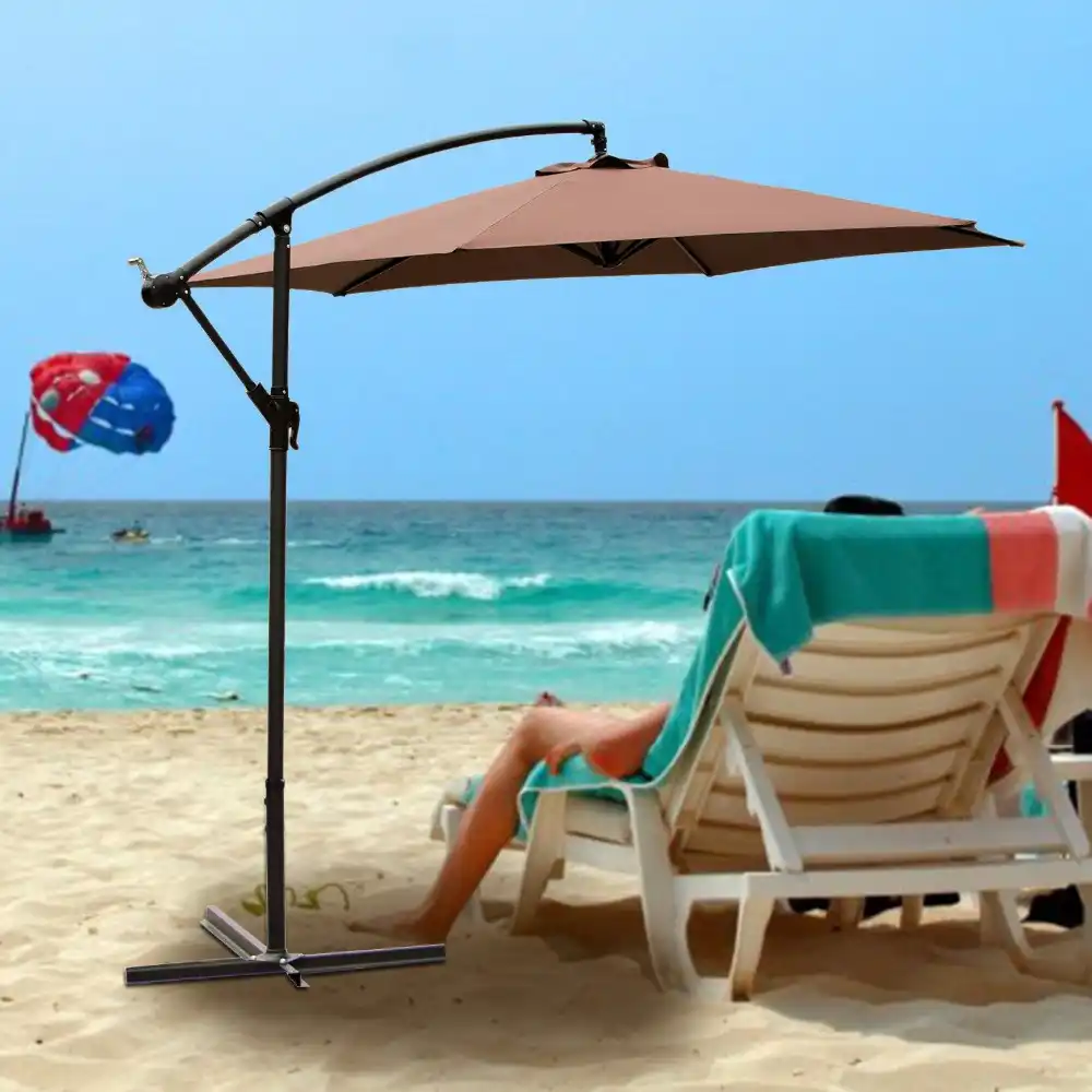 10ft Outdoor Hanging Umbrella Patio Sun Shade Offset Crank Canopy W Cross Base Included Red Brown Patio Umbrellas Bases Aliexpress