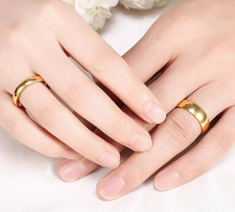 Simple Couple Wedding Rings Pair Gold-Color Couple Rings Stainless Steel Jewelry Couple Engagement Rings Set For Women And Men