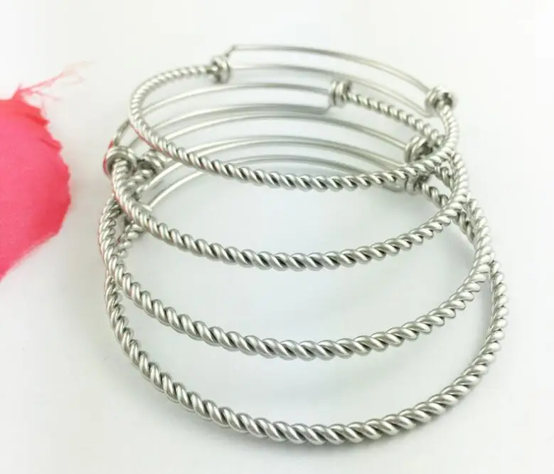 3pcs/lot GRACE MOMENTS Stainless Steel 60mm Twisted Stainless Steel Adjustable Bangle Bracelet 3.0mm Braided Bangle Bracelet