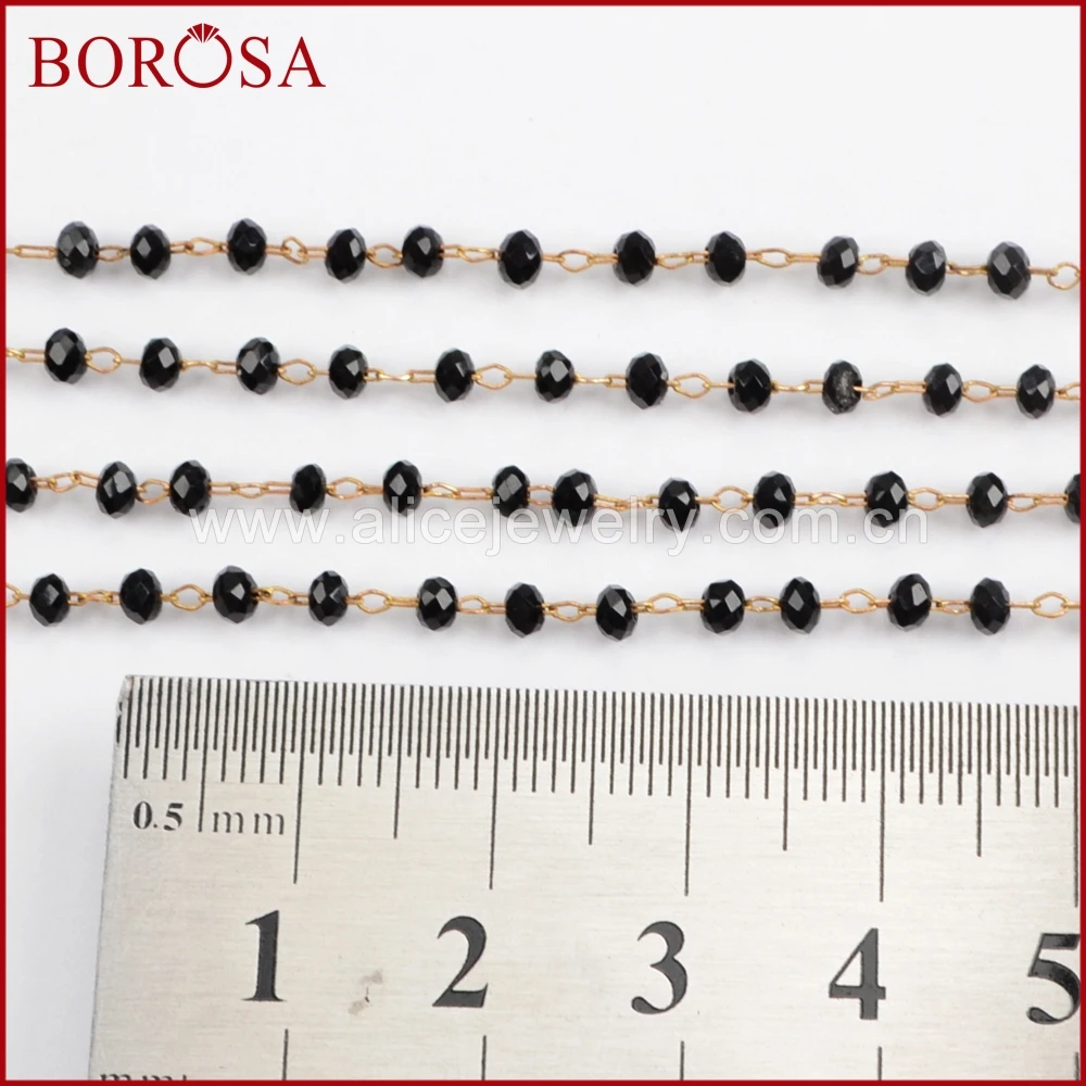 BOROSA 5 метров золотого или серебряного цвета 3 мм черные стеклянные бусины цепочки