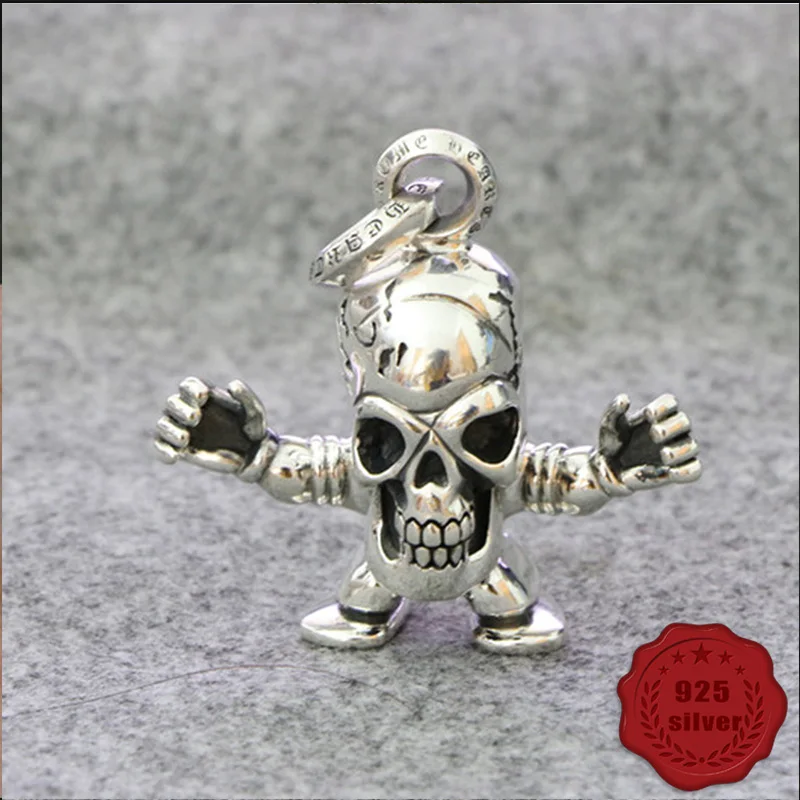 

925 sterling silver pendant personality fashion retro punk style engraving skull shape domineering jewelry tag 2018 new hot sale