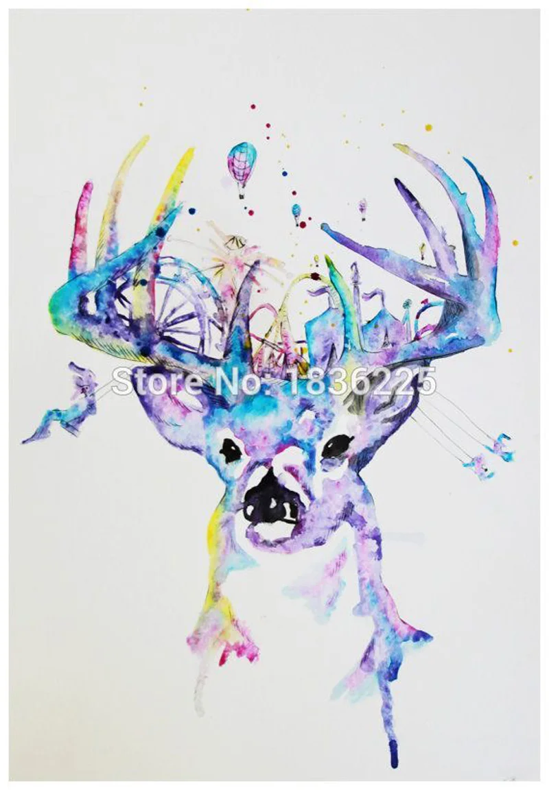 

Free Shipping Hand-painted Cartoon Oil Painting on Canvas Abstract Animal Deer Wall Art Pictures Animal for Home Decoration