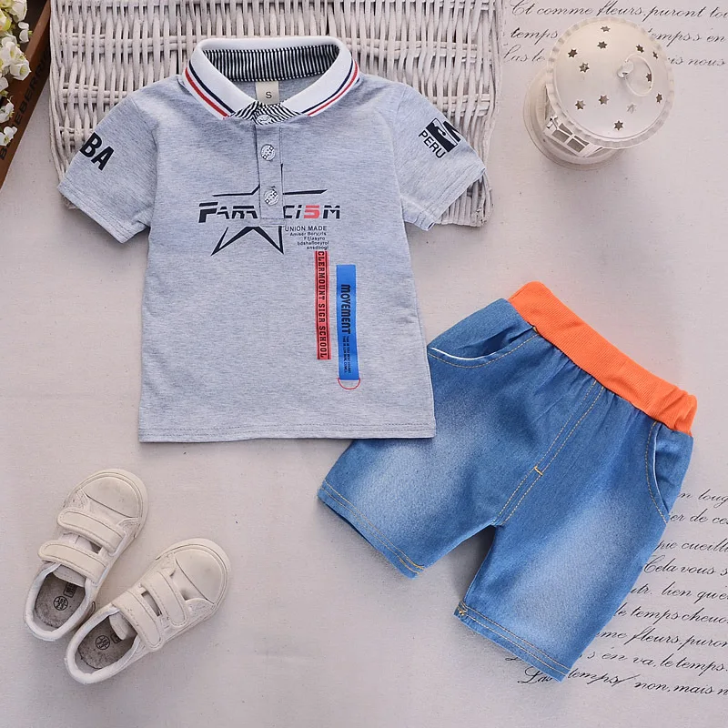 

2019 Baby Boy Clothing Sets Bebe Fashion T-shirt+Solid Pants Set Summer Kid Outfit Toddler Children Cotton Tracksuit Clothes