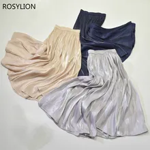 Весенне-летняя Женская Корейская плиссированная юбка с эластичной резинкой на талии, жемчужное Сверкающее шелковое длинное платье выше колена для девочек, роскошная Офисная Женская юбка, элегантная