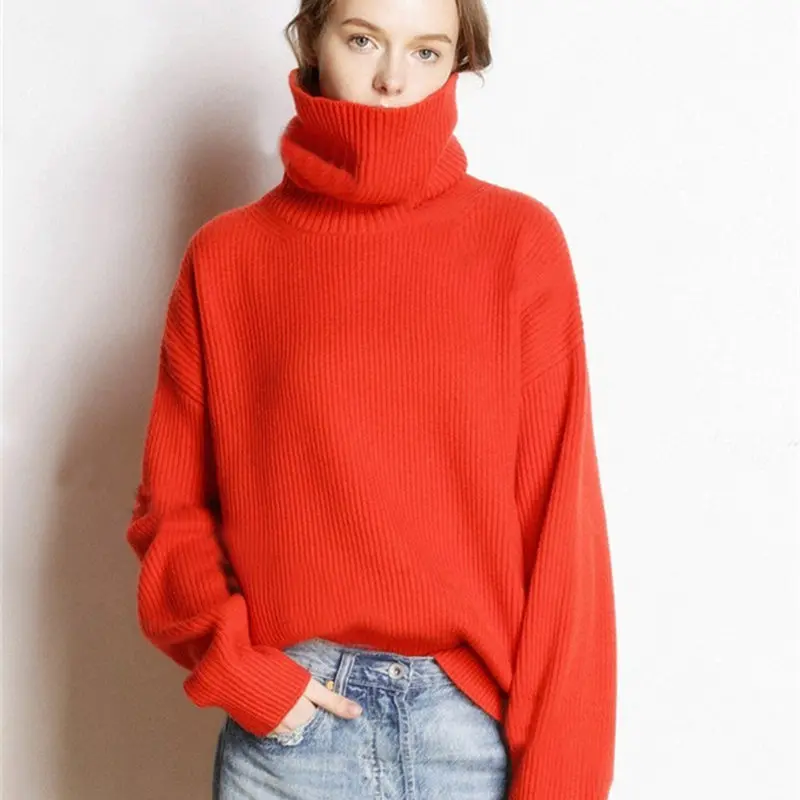 Smpevrg turtleneck winter thick knit sweater women sweaters and pullovers long sleeve loose women pullover female knitted jumper
