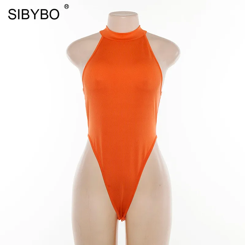 Оранжевый Женское боди с открытыми плечами Sibybo, повседневное боди с открытой спиной и O-образным вырезом на лето - Цвет: Оранжевый
