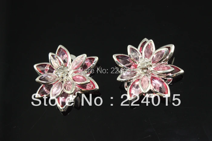 

20PCs 24mm Ligth Rose Red Silver Plated Flower Rhinestone Embellishment Findings /Connector Fit Jewelry DIY