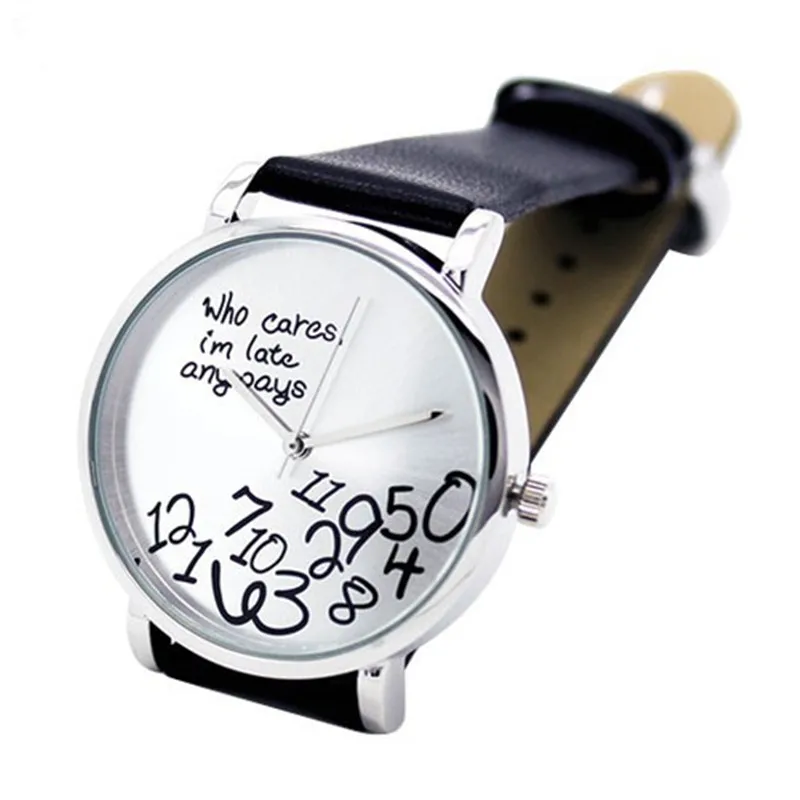 Простые женские часы кварцевые часы из искусственной кожи Английский алфавит арабскими цифрами набора студент наручные часы для Для