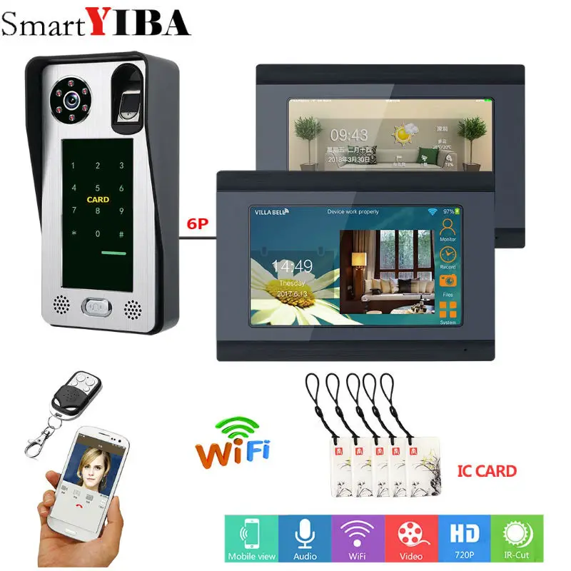 SmartYIBA 7 "TFT цвет дисплей Wi Fi беспроводное видеопереговорное устройство телефон двери дверные звонки системы с 1 камера 2 Мониторы для дома