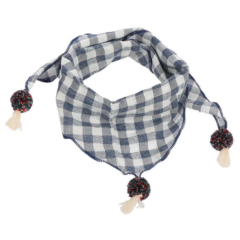 Новинка; Весенний детский треугольный шарф в горошек; осенне-зимний шарф для мальчиков и девочек; детский хлопковый шейный платок - Цвет: blue grid