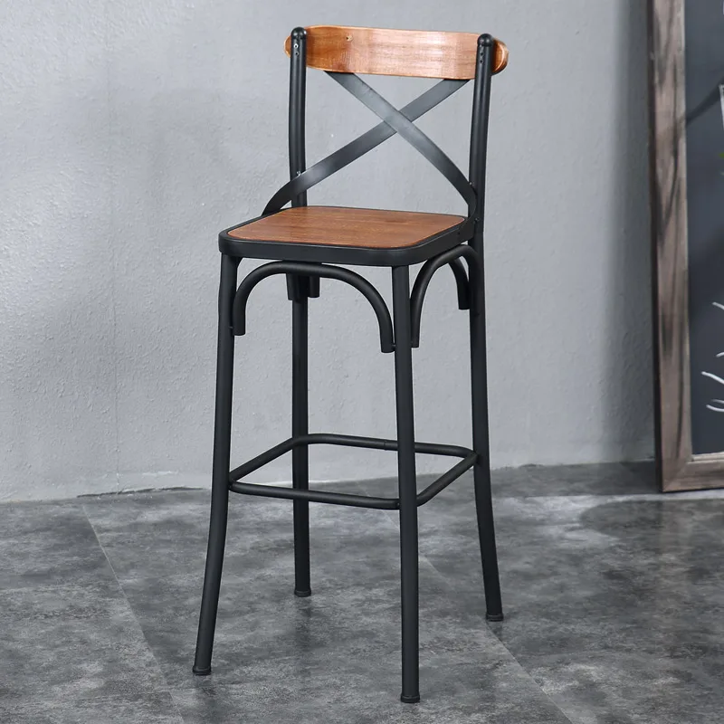 Луи Мода Европейский Стиль барные стулья из железного дерева простой современный стул стол высокий ретро - Цвет: Wood Matte