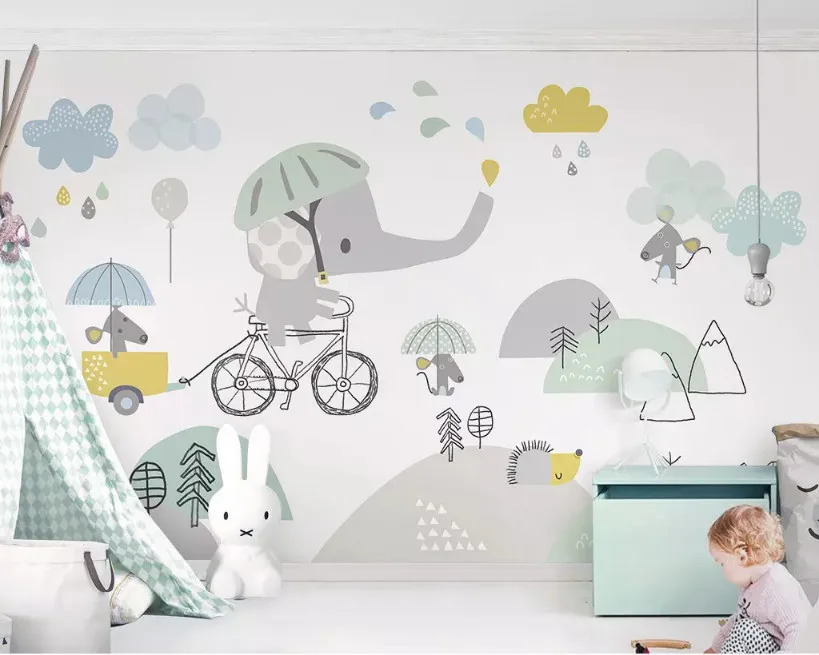 Beibehang изготовление размеров под заказ Эко 3d обои милый слон велосипед хомяк облако ребенок задний план papel де parede обои для стен