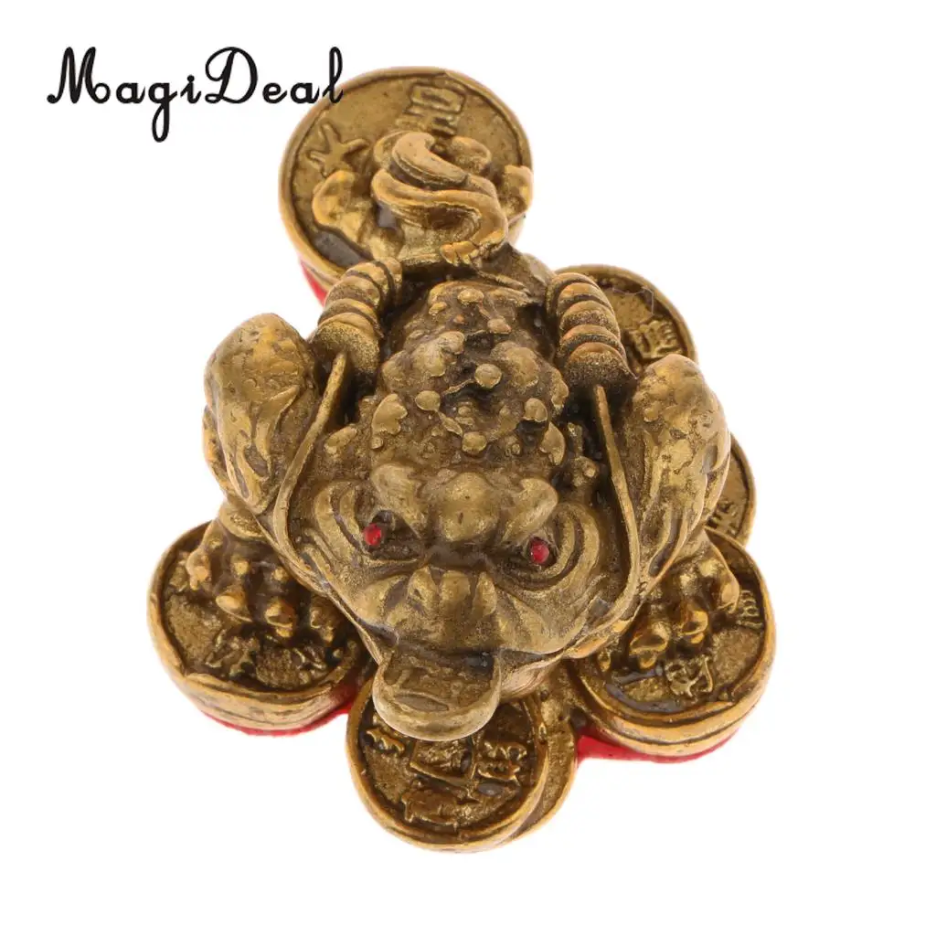 Golden Brass Money LUCKY 3-Leg Frog Fortune Wealth Lucky Toad Statue Figurine with Coins for Home Store Feng Shui Decoration