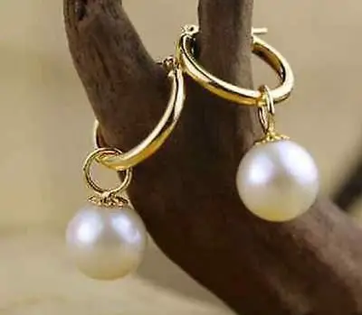 

Free Shipping >> 9.5-10mm perfect round white Australia south sea pearl dangle earring ry 6h
