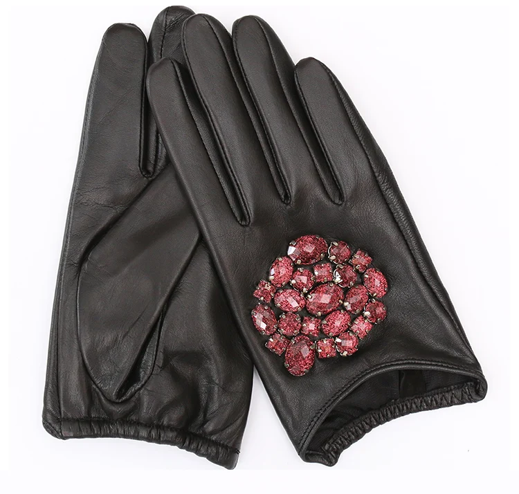 Gours осенне-зимние перчатки из натуральной кожи для женщин, черные перчатки из козьей кожи с камнями, Новое поступление, модные теплые варежки GSL001