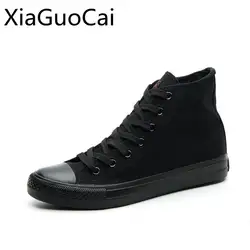 Черные высокие Для мужчин Повседневное кроссовки Высокое качество из искусственной кожи парусиновая обувь в стиле унисекс летние дышащие