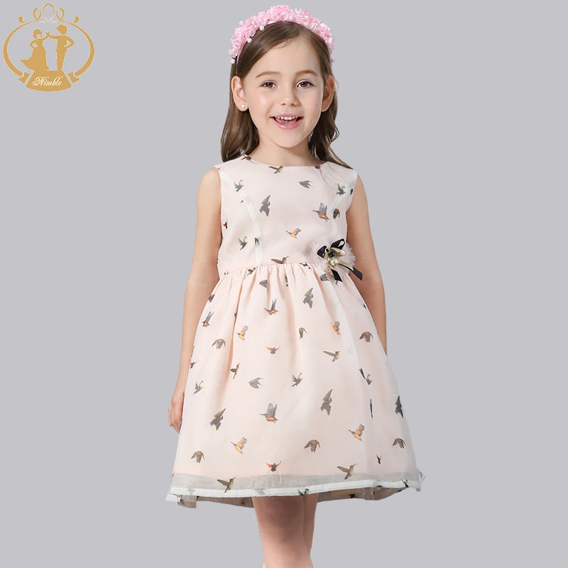 

Nimble clpthes for girls Printed Bow Cute girls clothes Wear Sleeveless Knee-Length Ball Gown girls clothes vestidos trolls