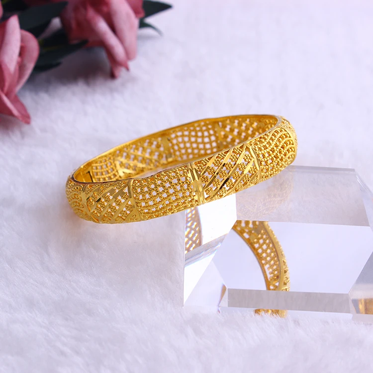 

JH New Bangle 59 mm Fashion Gold Color Dubai Bride Wedding Gift African Fashion Geometry Wide Bracelet Arab Jewelry for Women