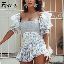 Сексуальное черное платье в горошек с открытой спиной, женское летнее элегантное мини платье в Корейском стиле, винтажный буф с рукавами, белое пляжное платье