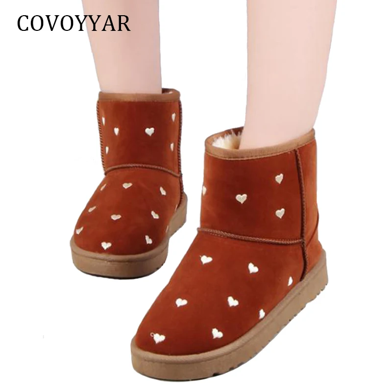 

COVOYYAR 2019 Heart Shaped Snow Boots Women Warm Fur Platform Winter Boots Slip On Flat Women Padded Shoes WBS888