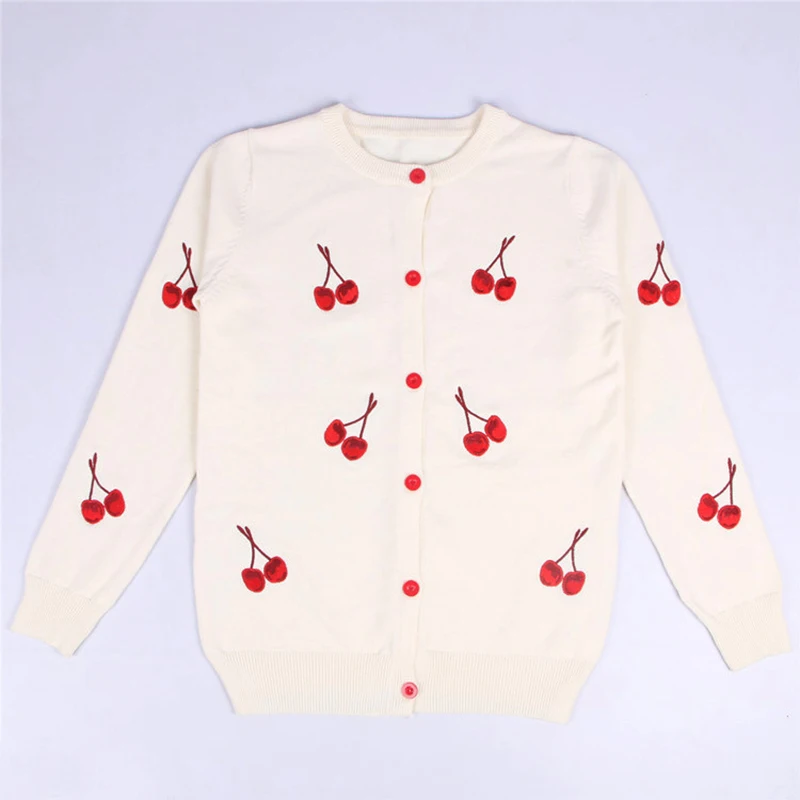Весенне-осенний свитер для всей семьи, вязаный кардиган с вышивкой вишенок для мамы и дочки, вязаная одежда для маленьких девочек и мальчиков