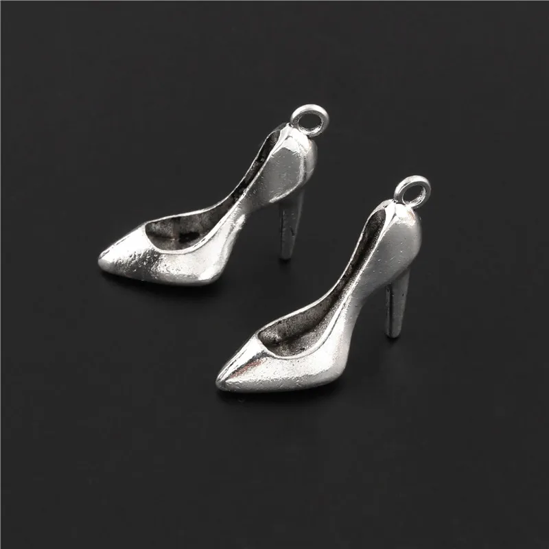 

10Pcs Antique Silver Pocket High-heeled Shoes Metal Pendant Fit Women Making Jewelry Accessories Wholesales 22X15mm A3098