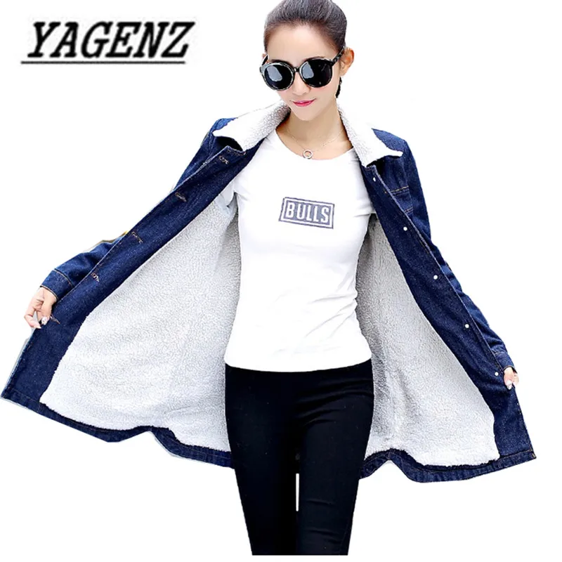 

2019 Winter New Women Lambswool Jean Coat Jackets Large size Slim Warm Denim Outerwear Single breasted Jeans Jacket Female S-5XL