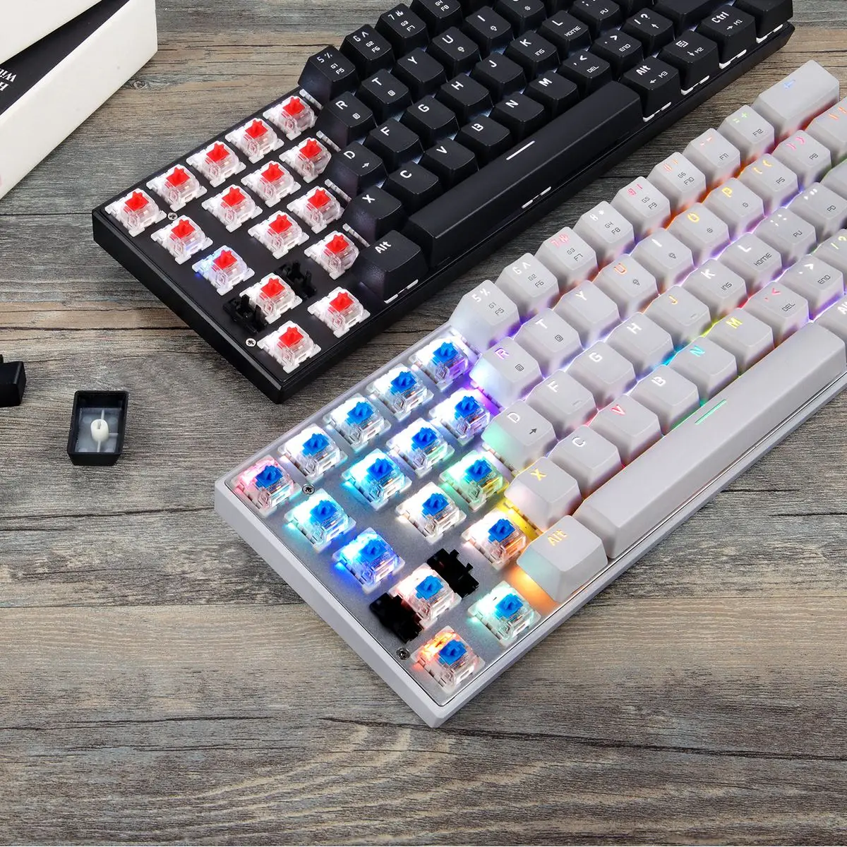 K62 RGB игровая клавиатура светодиодный светящийся Подсветка механическая клавиатура 61 Ключи белый проводной и Bluetooth клавиатура для ПК компьютер