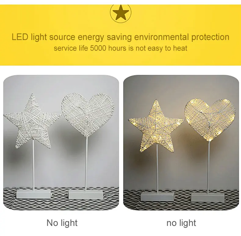 Night Table Lamp Hand-Crafted 40 cm LED Night Light Star Heart Love Shaped Lamp Battery Powered Girls Room Decorative New Year (20)
