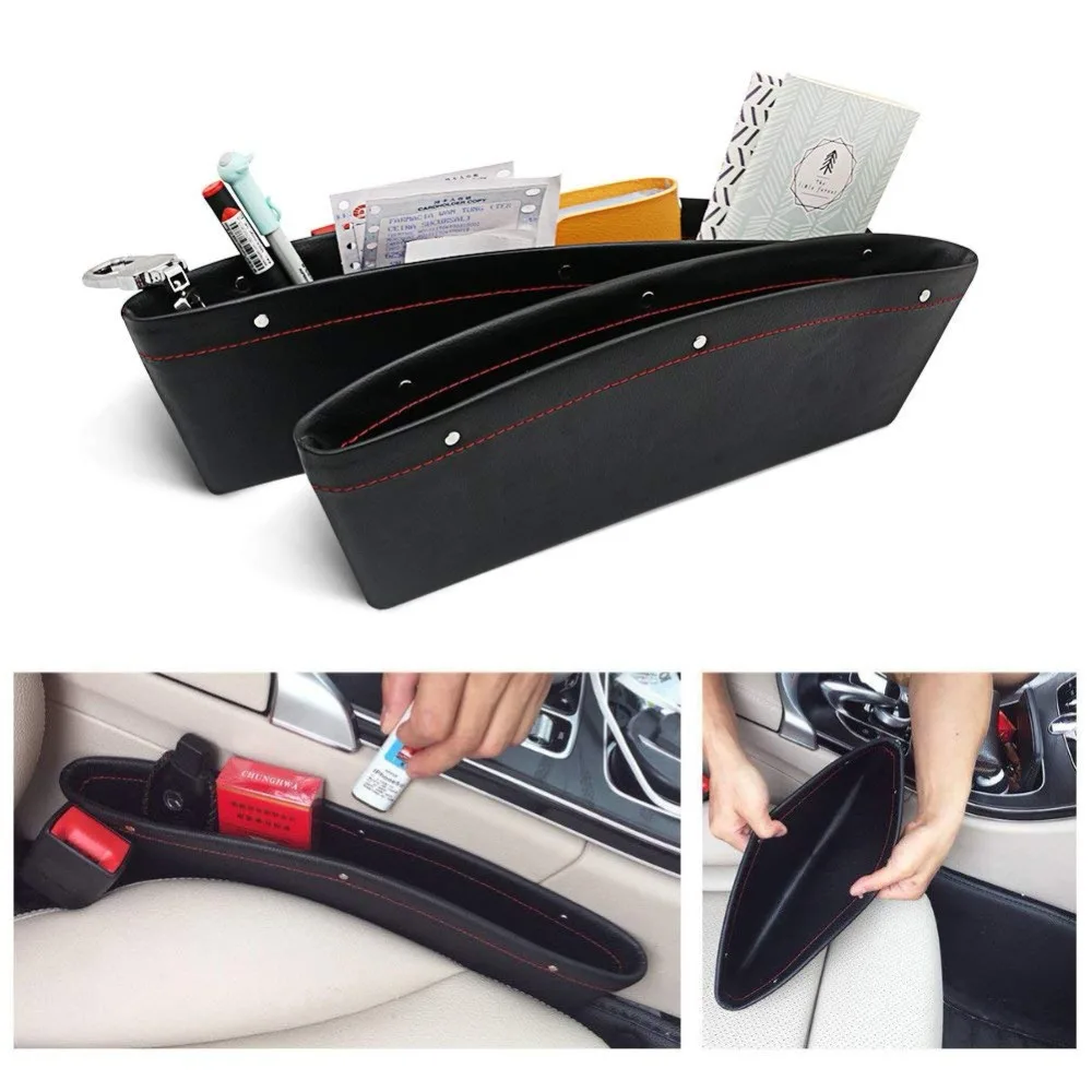 

AUTOYOUTH Seat Pocket Car Gap Filler Console Caddy Catcher Item PU Leather Car Storage Box Seat Side Pocket Pack of 2 For SUV
