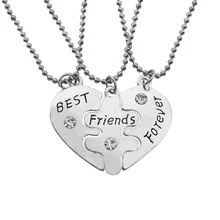 Best Friends Forever Letters Broken Heart Necklace Set Clavicle Chain Engraved BFF Choker Pendants Necklace 3 PC Colar XL0300