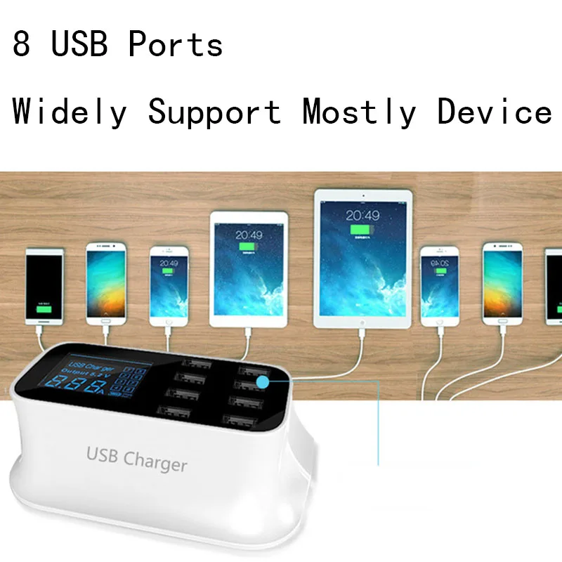 Evewher LCD 8 USB портов мульти зарядное устройство EU US UK адаптер 150 см зарядный кабель ЖК