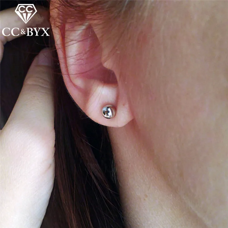 

CC 100% 925 Pure Silver Stud Earrings For Women 3-8mm Round Fashion Jewelry Classic Simple Brincos Bijoux Femme CCE510