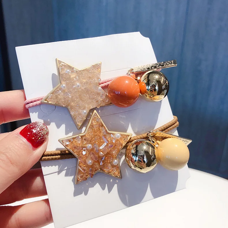 

2019 Korea Student New Transparent Crystal Star Gold Color Ball Elastic Hair Bands For Women Hair Tools Candy Color Scrunchies