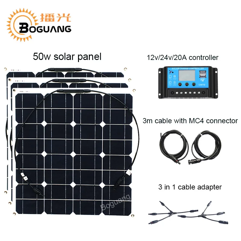Boguang 12 В 150 Вт Солнечная система DIY kit 50 Вт солнечная панель 12 В/24 В/20 А контроллер MC4 Кабельный разъем 3 в 1 адаптер заряда батареи