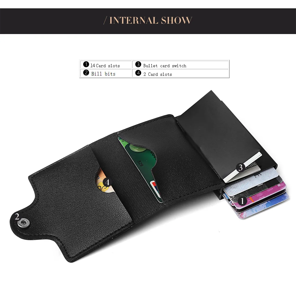Мужская двойная алюминиевая ремка для телефона кожаный держатель для кредитных карт RFID металлический кошелек автоматический всплывающий Противоугонный кошелек деловой ID cardholder
