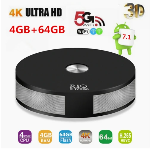 

R10 4GB RAM 64GB ROM Smart Android 7.1 TV Box RK3328 Quad Core 2.4G&5G Wifi 1000M LAN BT 4.1 4K VP9 H.265 HDR10 4K Media Playe