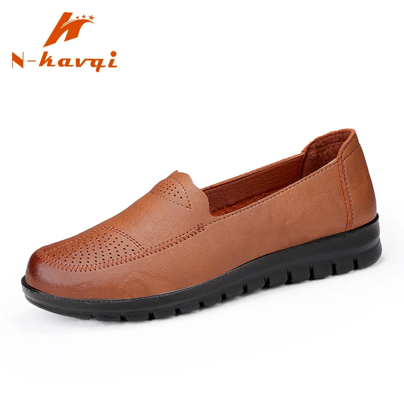 

NKAVQI Women Pu Leather Shoes Mother's Lazy Loafers Comfortable Ladies Casual Flats Chaussure Femme