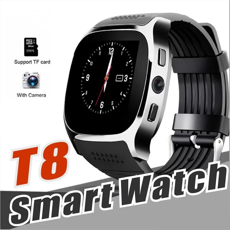

Retail T8 smart watch bluetooth pedometer TF Card sim smartwatch with camera sync call message smartwatch for android iOS phone