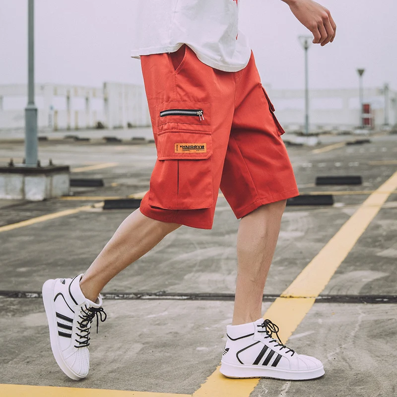 

Streetwear Cargo Shorts Men Casual Cotton 2019 Summer Mens Shorts Zipper Pockets Beach Men Short Pants