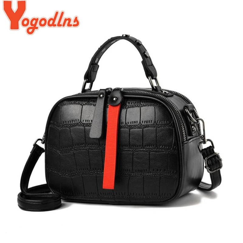 Yogodlns الترفيه بو الجلود رسول النساء حقيبة السيدات حقائب كتف التباين اللون سستة شعرية Crossbody أكياس برشام حقائب