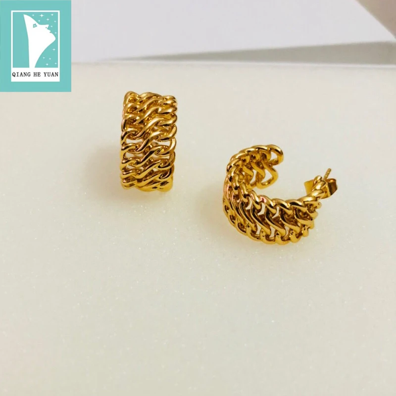 

French Copper Circle Pair fashion Stripes Stud Earring Twisted Gold Earrings kolczyki kupe