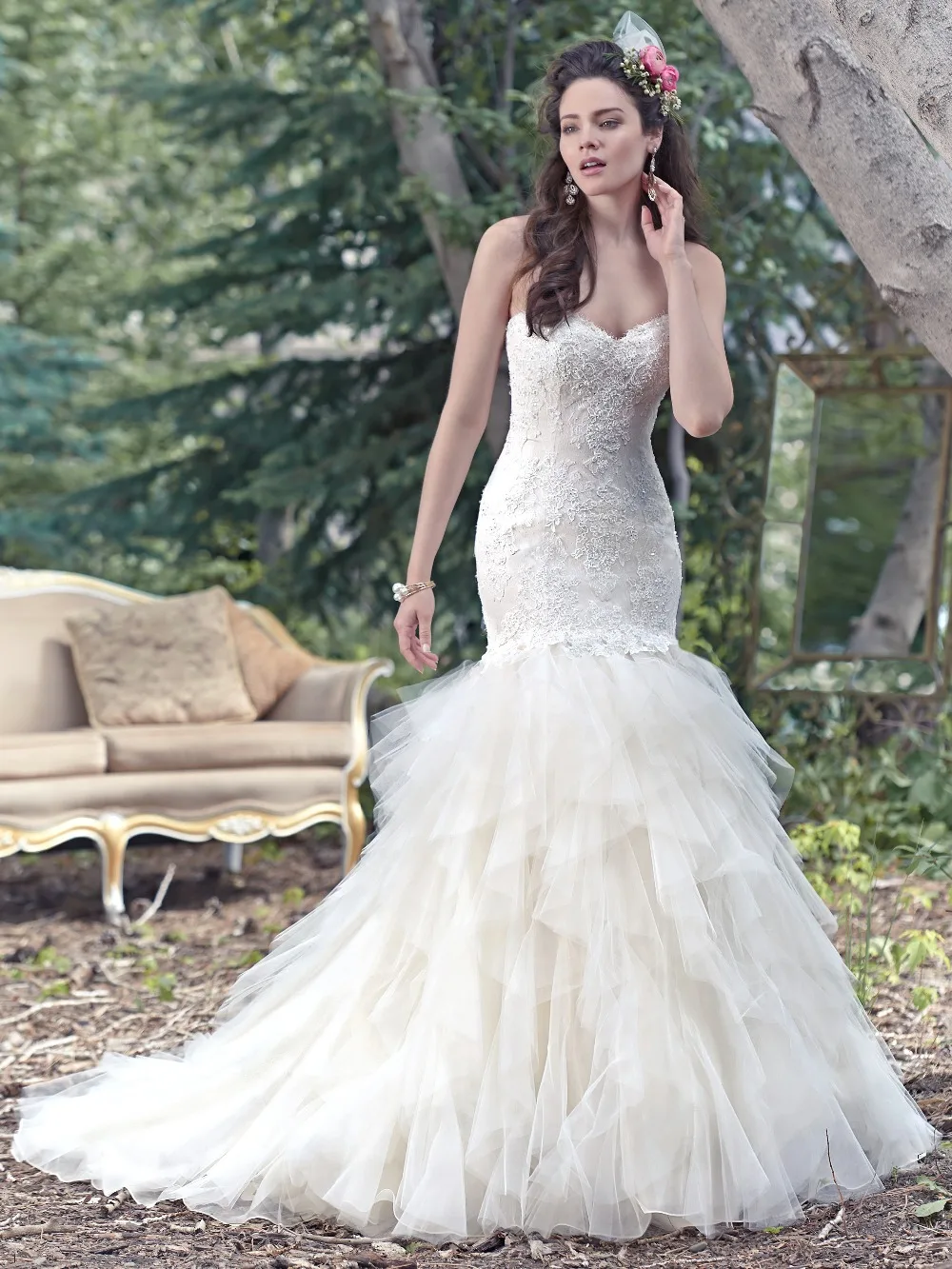 Corset Back Sweetheart Neck Fit And Flare Layered Tulle Skirt